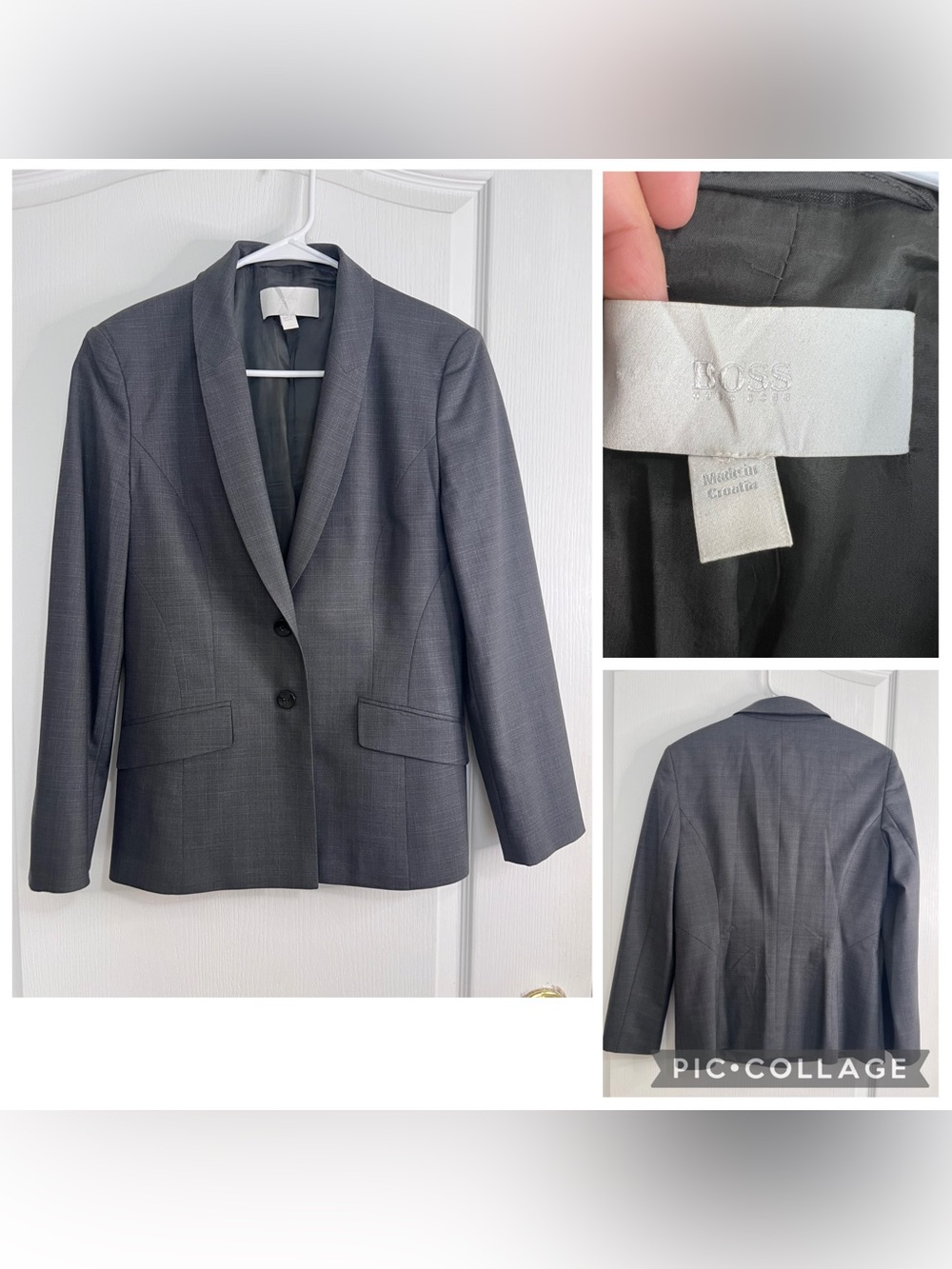 Hugo Boss Women's Gray Two-Button Tailored Blazer size 6